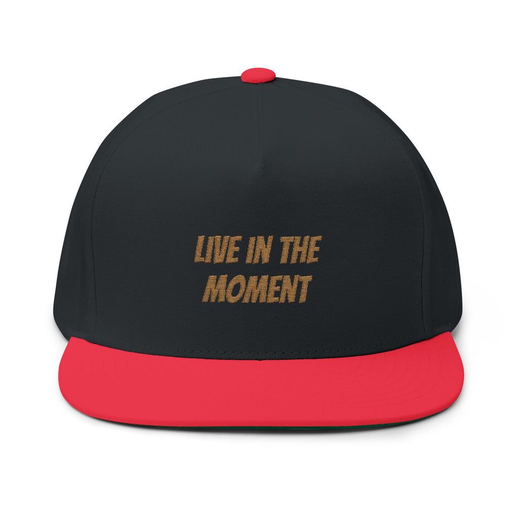 Live In The Moment Embroidered Flat Bill Cap